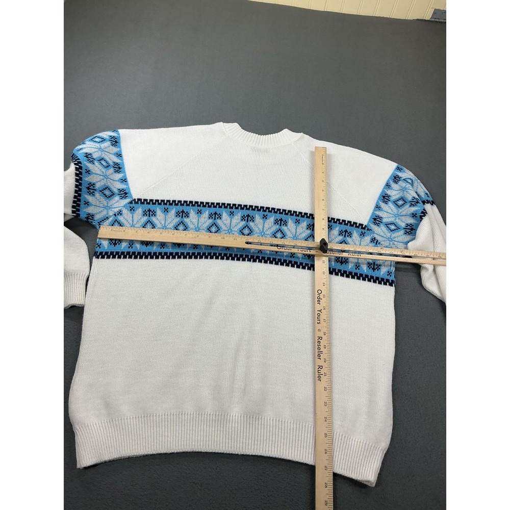 Lamb Knit Sweater Mens 2XL White Blue Fair Isle Ski Crewneck Pullover Snowflake - Picture 5 of 8